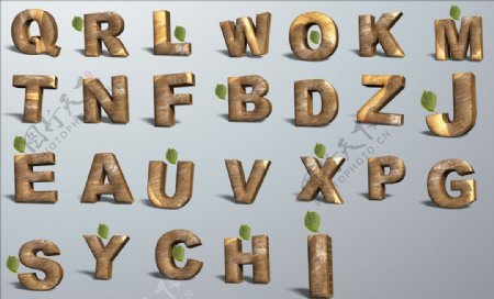 高清免抠立体木头英文字母