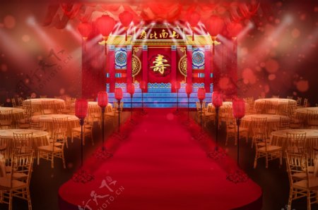 中式红色寿宴效果图