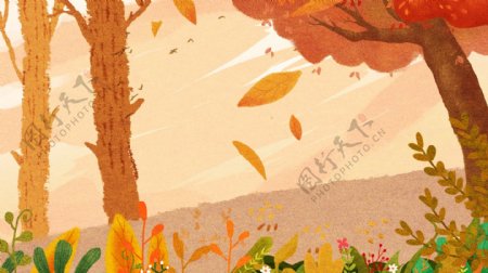 彩绘秋季户外旅游背景素材