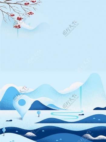 冬天飘雪森林蓝色卡通手绘海报