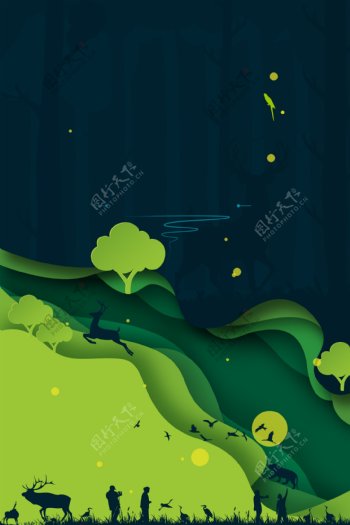 秋季树林动物海报背景素材