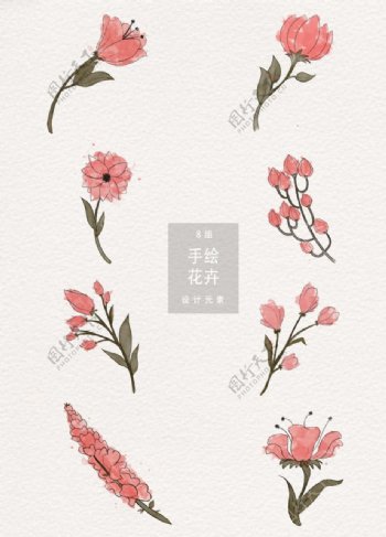 清新手绘水彩粉色花卉