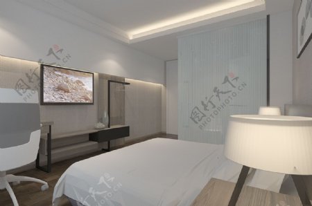 现代卧室宾馆单间效果图