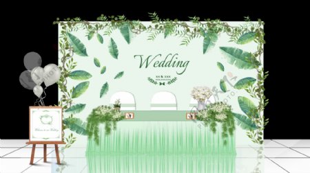 绿色小清新婚礼签到区效果图