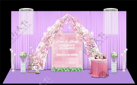 紫色婚礼迎宾区