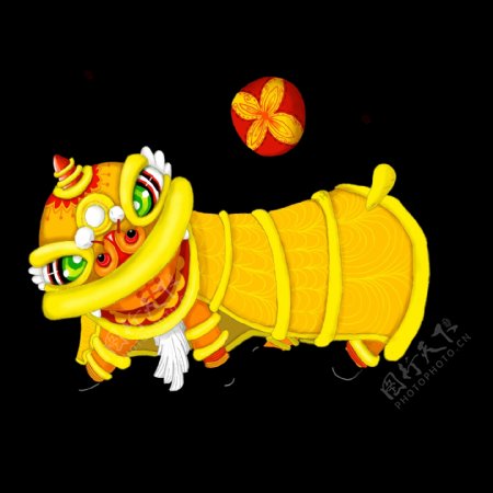 新年春节喜庆黄色舞狮手绘风可商用