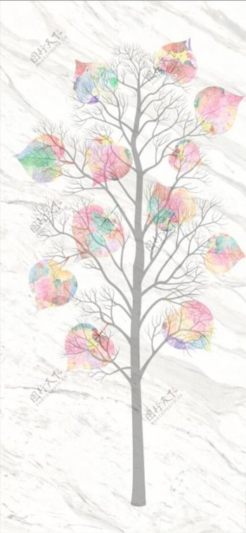 大理石创意彩色树叶玄关屏风背景
