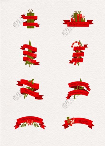 扁平化红色圣诞节条幅矢量素材