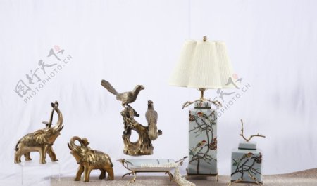 陶瓷台灯陶瓷罐纯铜大象小鸟摆件