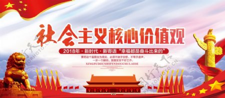红色中国风社会主义核心价值观党建展板