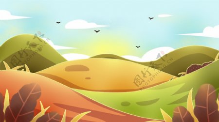 重阳节彩绘山地背景设计
