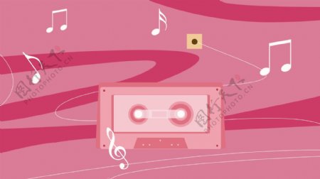 一盘磁带乐符粉色卡通背景