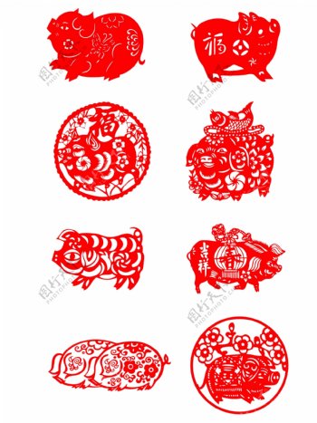 2019猪年剪纸组合设计元素中国风喜庆原创可商用