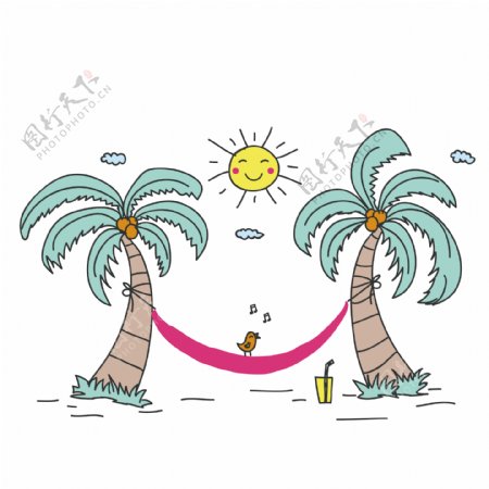 海滩椰树卡通可商用元素