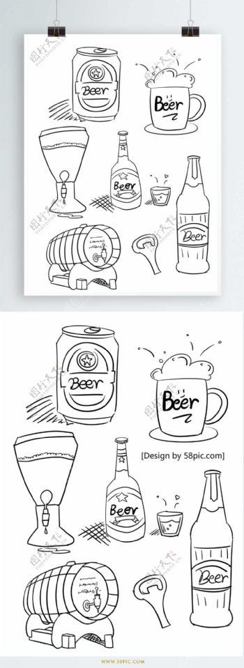 手绘线描啤酒主题