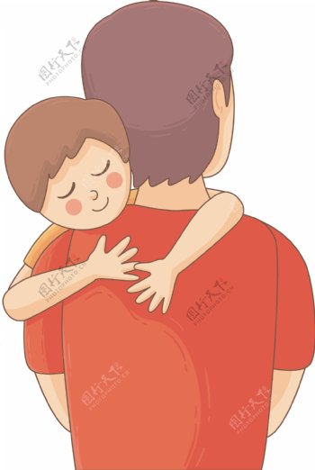 温馨父亲抱着孩子睡觉背影矢量元素