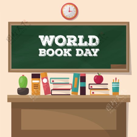 简约教室黑板世界读书日节日元素