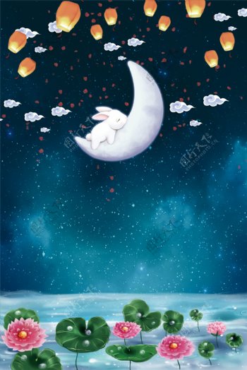 月兔夜素材灯笼云朵