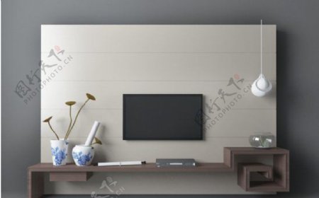 新中式电视墙3d模型