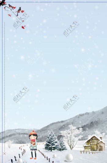 卡通雪人冬季促销广告背景图