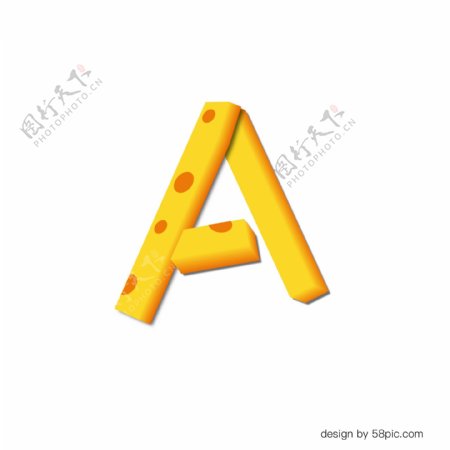 字母A黄色奶酪字体