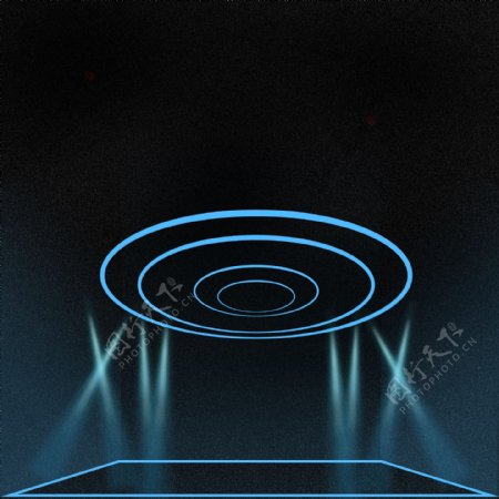 科技光束2.5D外星感蓝色渐变透明海报