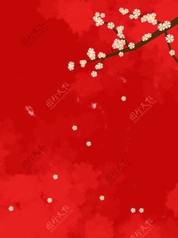 新年梅花喜庆红色梅花白梅背景