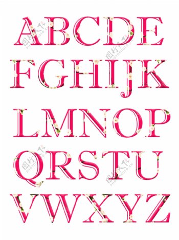 创意粉色英文花朵字母合集艺术字