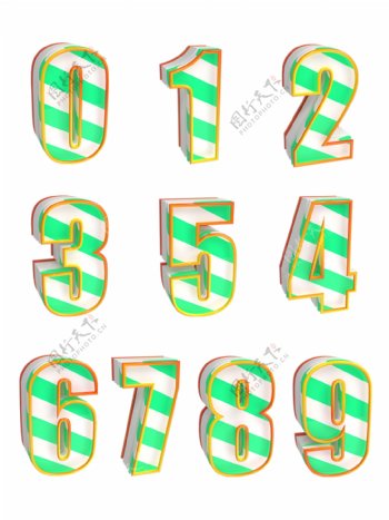 数字0到9三维立体艺术字元素字体作品3d
