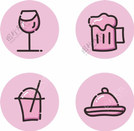 MBE风格粉色小清新线条餐厅物品图标素材