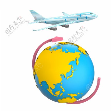 2.5D飞机环绕地球环球旅行原创商用元素