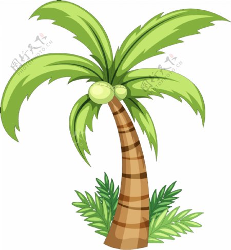 手绘绿色椰子树元素