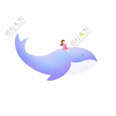 鲸鱼与女孩手绘梦幻生物元素可商用