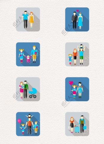 8款卡通不同家庭成员图标设计
