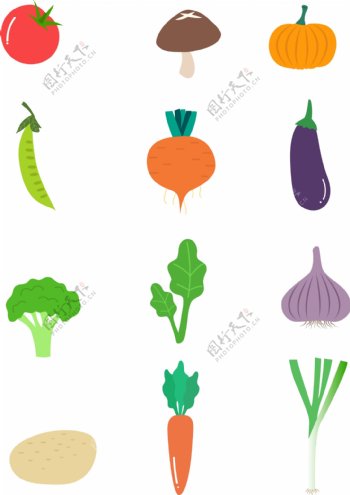 小清新水果厨房蔬菜扁平卡通素材