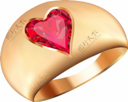 红色爱心钻石戒指矢量元素