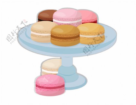 圆形桌子上的彩色甜点矢量图