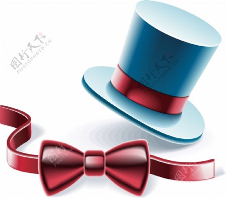 矢量蓝色魔术高帽子与红色蝴蝶结