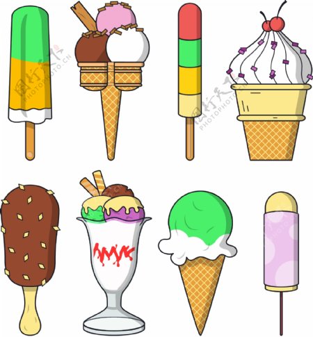 手绘彩色冰淇淋元素