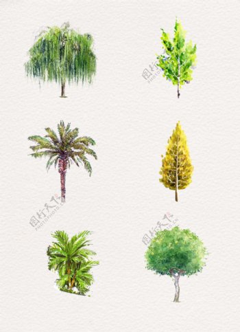 绿色水彩植物树木合集