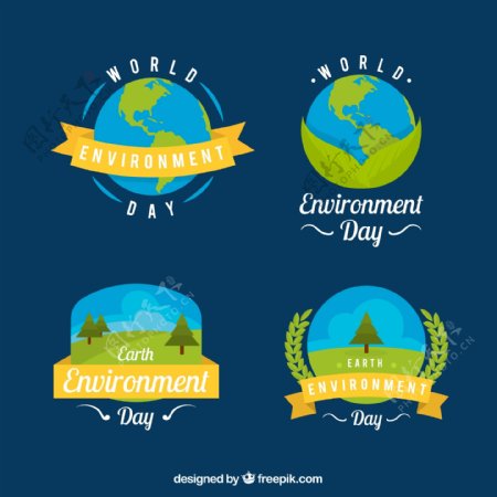 4款创意世界环境日标签矢量素材