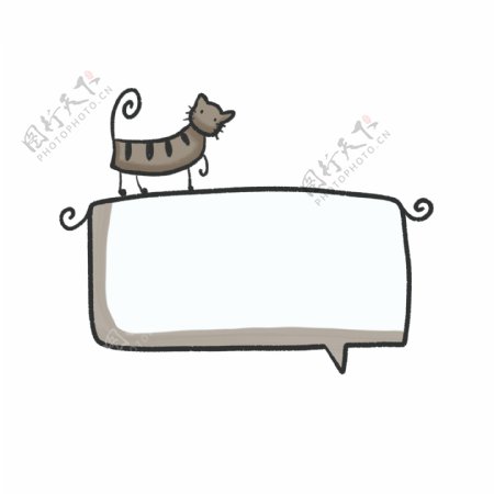 手绘屋檐小猫可爱卡通动物对话框元素
