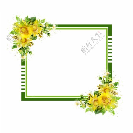 手绘鲜花向日葵方形水彩边框元素