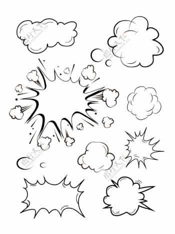 爆炸云对话框原创商用对话框黑白简笔