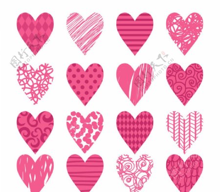 16款粉色花纹爱心矢量素材