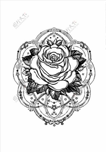 玫瑰花纹身矢量图下载