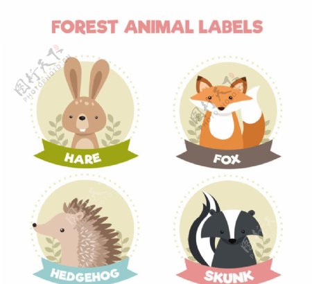 可爱动物标签矢量素材