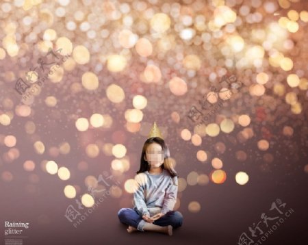 粒子光效儿童端坐背景摄影素材
