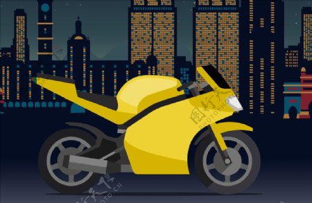 矢量卡通黄色运动摩托车
