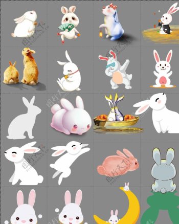 矢量卡通彩色中秋节兔子月兔